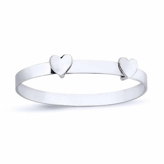 Sterling Silver Twin Love Hearts Expandable Baby Bangle Bracelet - BN65
