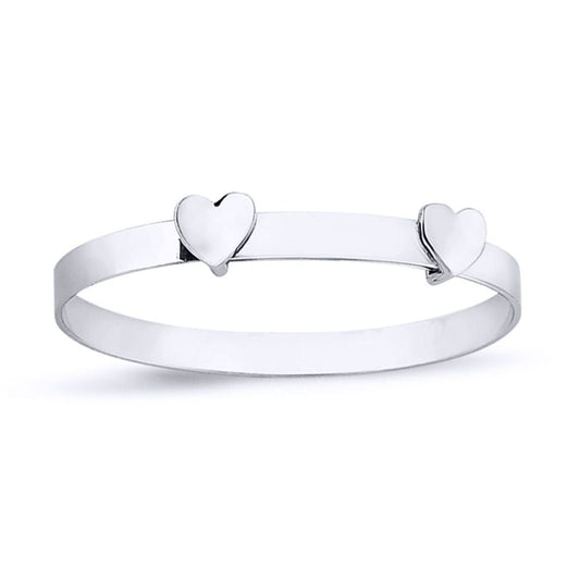 Sterling Silver Twin Love Hearts Expandable Baby Bangle Bracelet - BN65