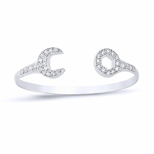 Sterling Silver CZ Encrusted Spanner Wrench Baby Bangle Bracelet - BN66