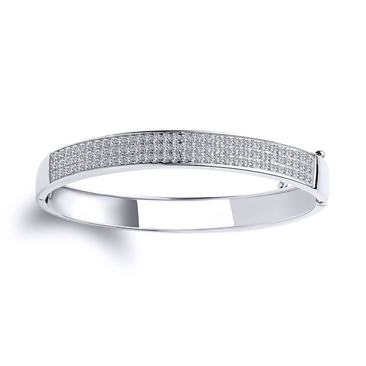 Kids Silver CZ 3 Row Encrusted Eternity Baby Bangle Bracelet 5mm - BN69K