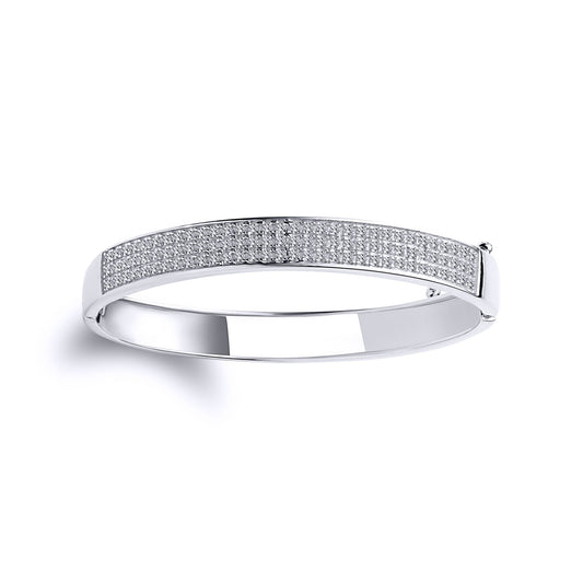 Sterling Silver CZ 3 Row Encrusted Eternity Baby Bangle Bracelet - BN69