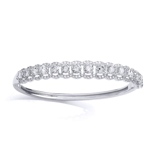 Sterling Silver CZ Halo Cluster Baby Bangle Bracelet - BN70