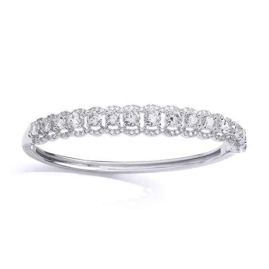 Sterling Silver CZ Halo Cluster Baby Bangle Bracelet - BN70