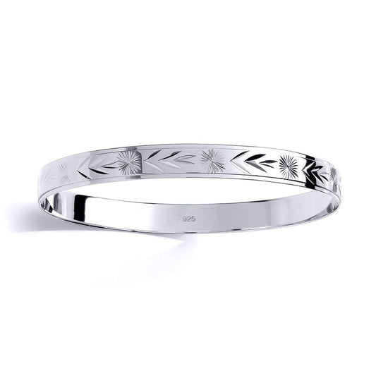 Kids Silver Engraved Chevron Star Burst Slave Bracelet 7mm 60mm - BN72