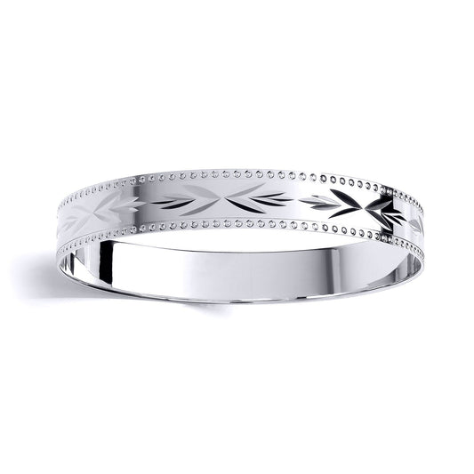 Kids Silver Bead Edge Engraved Arrows Slave Bracelet 10mm 55mm - BN73