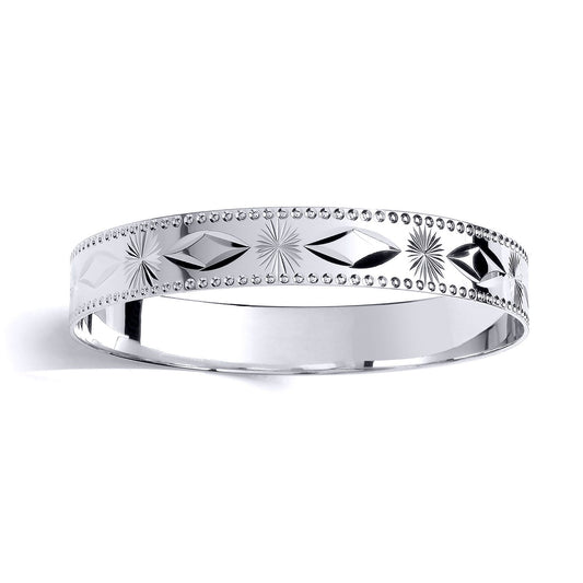 Kids Silver Engraved Star Burst Kite Pattern Bracelet 10mm 55mm - BN75