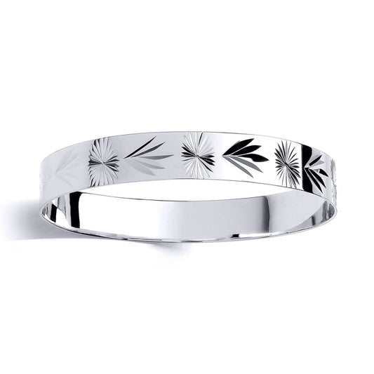 Kids Silver Engraved Willow Tree Leaf Slave Bracelet 10mm 60mm - BN76