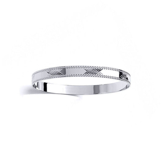 Kids Silver Engraved Criss Cross Slave Bangle Bracelet 7mm 55mm - BN77