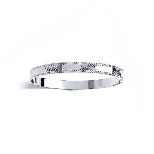 Kids Silver Engraved Criss Cross Slave Bangle Bracelet 7mm 55mm - BN77