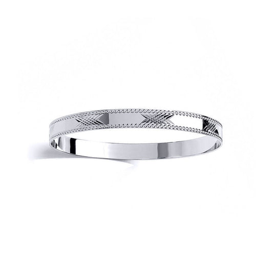 Kids Silver Engraved Criss Cross Slave Bangle Bracelet 7mm 65mm - BN77