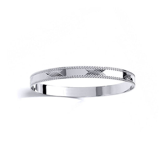 Kids Silver Engraved Criss Cross Slave Bangle Bracelet 7mm 60mm - BN77