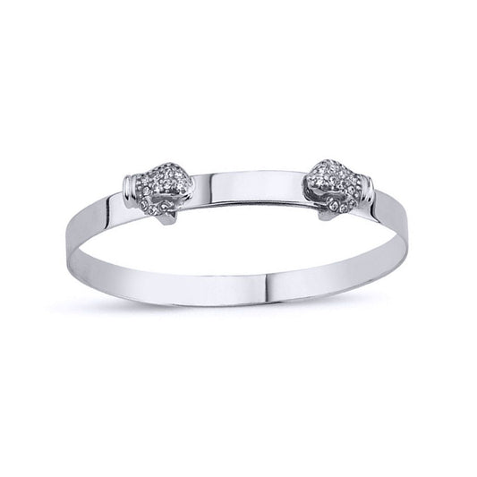 Kids Silver CZ Boxing Gloves Expanding Baby Bangle Bracelet 4mm - BN79