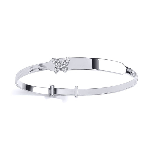 Kids Silver CZ Butterfy ID Bar Expanding Baby Bangle Bracelet 5mm - BN82