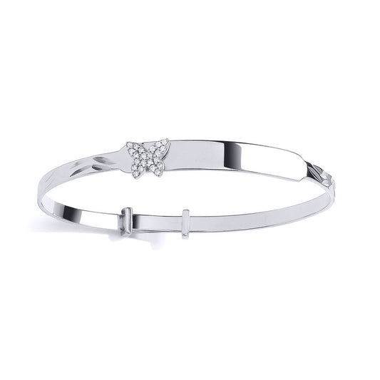 Kids Silver CZ Butterfy ID Bar Expanding Baby Bangle Bracelet 5mm - BN82