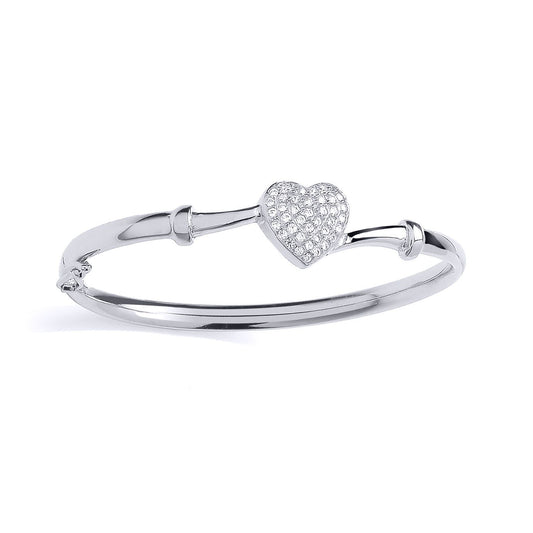 Kids 925 Silver CZ Crossover Love Heart Baby Bangle Bracelet 3mm - BN83
