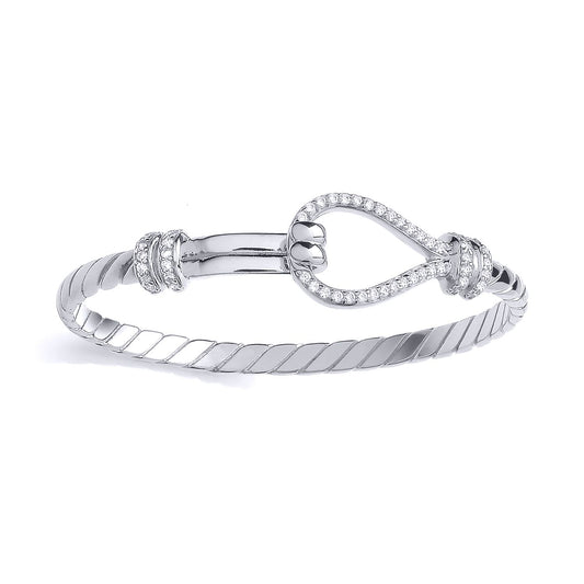 Kids Silver CZ Stirrup Hook Rope Edge Baby Bangle Bracelet 4mm - BN84