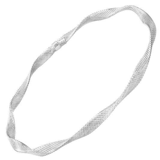9ct White Gold Flat Wavy Ribbon Bangle Bracelet 4mm 7.75 inch - BNGAXL1500W