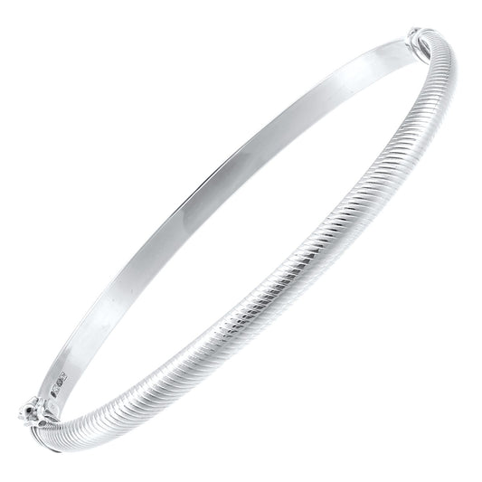 9ct White Gold D-Shape Ribbed Snake Skin Bangle Bracelet - BNGAXL1601W