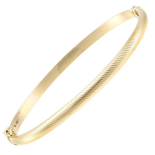 9ct Gold D-Shape Ribbed Snake Skin Bangle Bracelet - BNGAXL1601Y