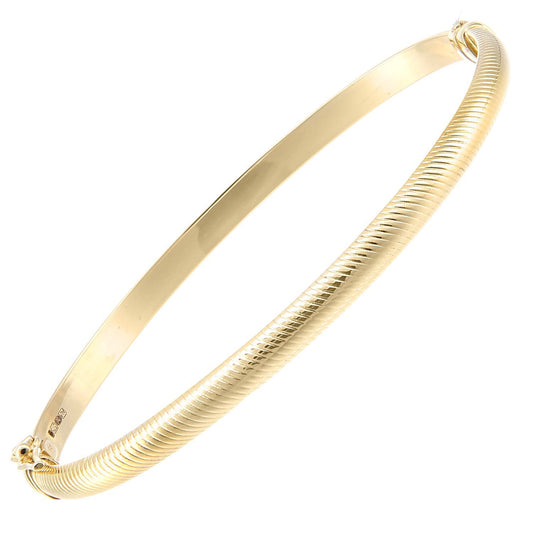 9ct Gold D-Shape Ribbed Snake Skin Bangle Bracelet - BNGAXL1601Y