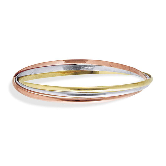 9ct 3-Colour Trinity Gold Russian Wedding Bangle Bracelet 3mm - BNNR02315
