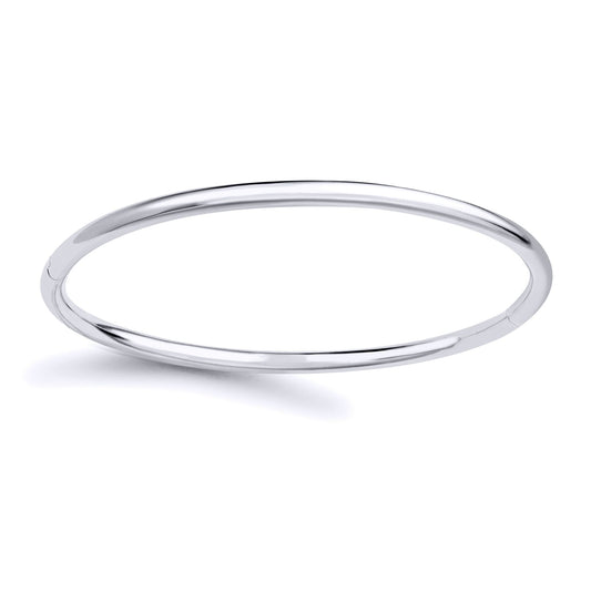 9ct White Gold Round Tube Minimalist Oval Bangle Bracelet 3mm - BNNR02351