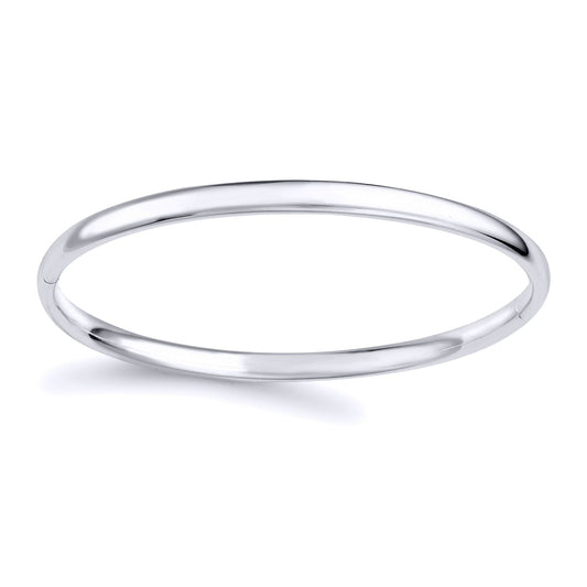 9ct White Gold Oval Court Tube Minimalist Bangle Bracelet 4.2mm - BNNR02353