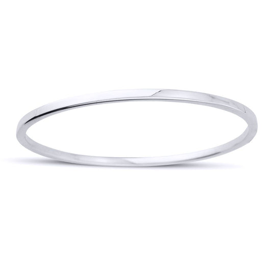 9ct White Gold Minimalist Rectangular Tube Bangle Bracelet - 2.5mm - BNNR02377