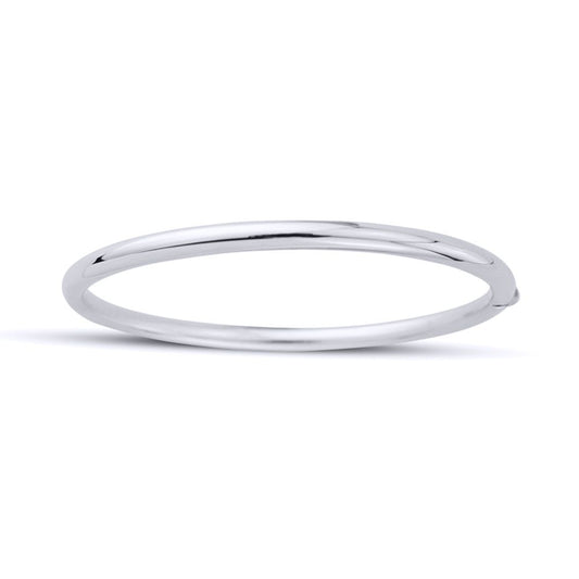 Ladies 9ct White Gold Circular Tube Oval Bangle Bracelet 4mm - BNNR02380