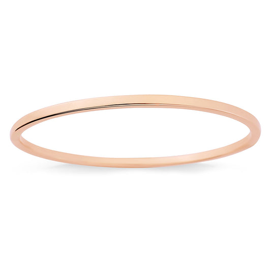 Ladies 9ct Pink Rose Gold 2.5mm Square Tube Oval Bangle Bracelet - BNNR02388