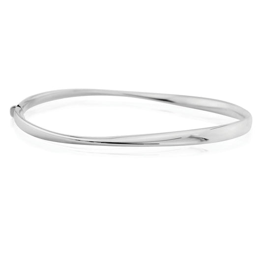 9ct White Gold Polished Twist Bangle Bracelet - BNNR02457