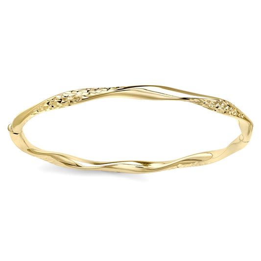 9ct Gold Diamond-cut Sparkling Twist Oval Bangle Bracelet 4mm - BNNR02486