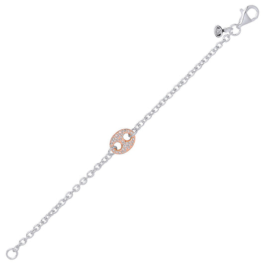2-Colour Silver CZ Belcher Cocoa Bean Charm Bracelet - BRC146