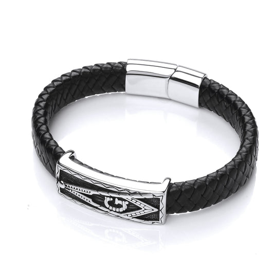 Mens Steel Masonic G Symbol Cuff Bracelet 13mm 8" 21cm - BRC183