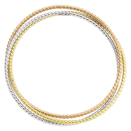 3-Colour Silver Bead Russian Wedding Bangle Bracelet 3 x 2mm - BRC96