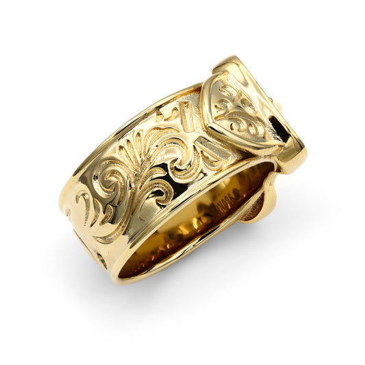 Mens Flash-plated Solid Brass Double Buckle Ring 16mm Size Z+1 - BRN026