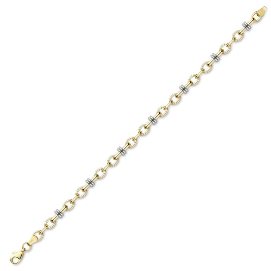 9ct White & Gold Oval Bar Loop Belcher Bracelet 6mm 7.25" 19cm - BRNR02520-07