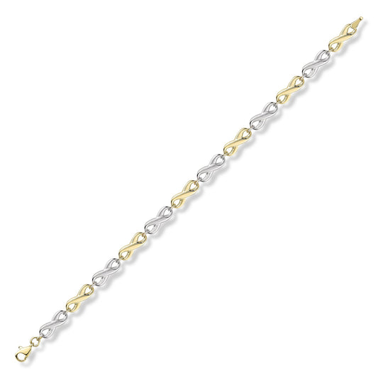 9ct White & Gold Flat Infinity Symbol Link Bracelet 7.25" 19cm - BRNR02599-07