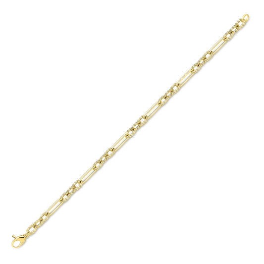 9ct Gold Twist Rope Oval Paperclip Figaro Bracelet 4mm 7.5"/19cm - BRNR02827-07