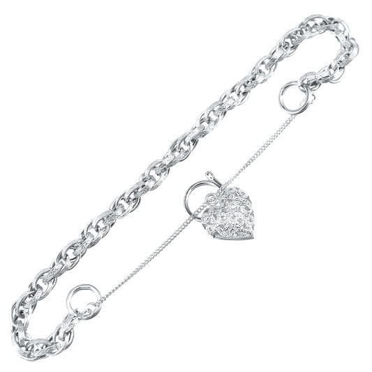 9ct White Gold Padlock Charm Bracelet 5mm 7.5 inch - BT1AXL624W