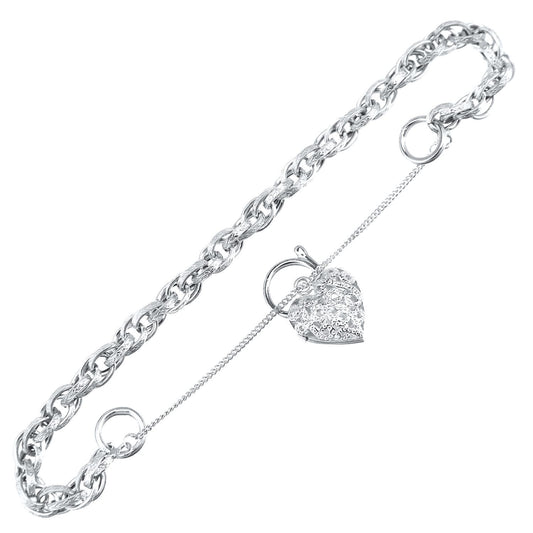 9ct White Gold Padlock Prince of Wales Bracelet 5mm 7.5 inch - BT1AXL624W