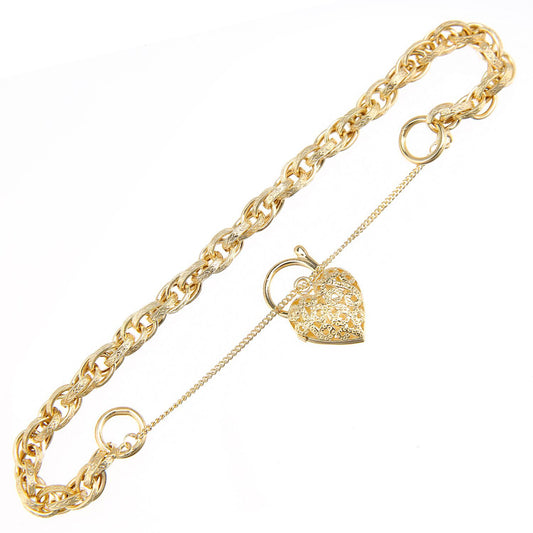 9ct Gold Padlock Prince of Wales Charm Bracelet 5mm 7.5 inch - BT1AXL624Y