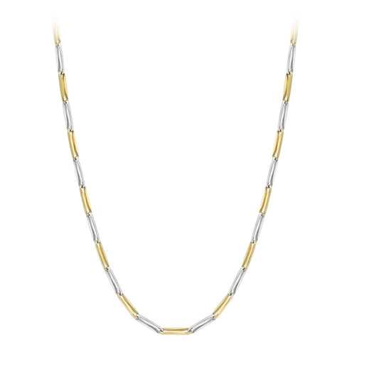 9ct 2-Colour Gold Pinched Rectangular Chain Necklace 4mm 18" - CANR02046-18