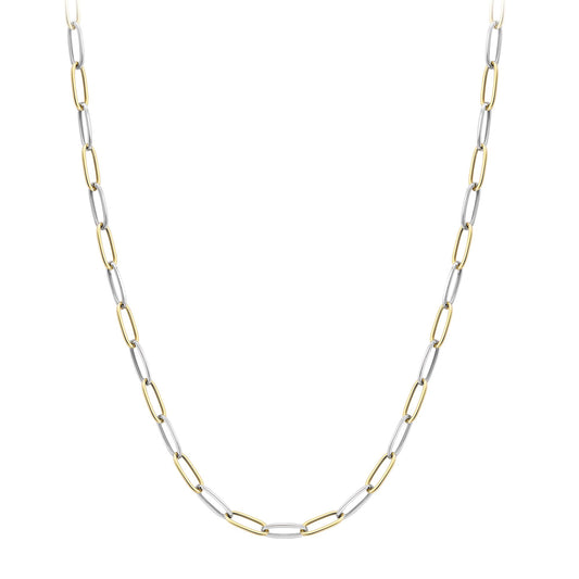 9ct 2-Colour Gold Rectangular Tube Oval Chain Necklace 5mm 18" - CANR02048-18