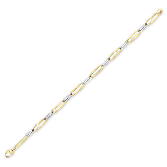 9ct 2-Colour Gold Stretched Wavy Pinched Oval Bracelet 4mm 7.5" - CANR02055-07
