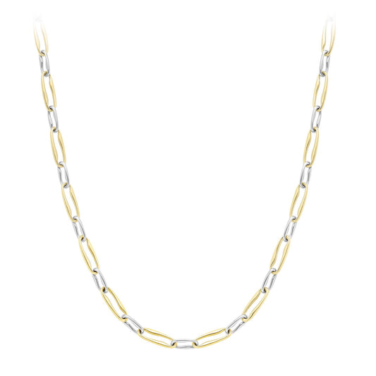 9ct 2-Colour Gold Wavy Pinched Oval Chain Necklace 4mm 18" - CANR02055-18