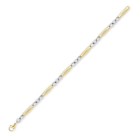 9ct 2-Colour Gold Pinched Figaro Style Bracelet 4mm 7.5" - CANR02057-07