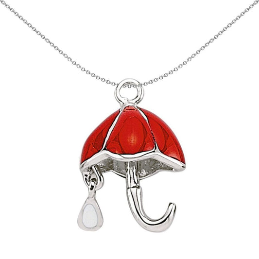 Sterling Silver Red Enamel Umbrella Brolly Link Charm - CM038