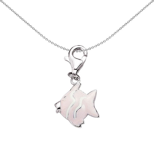 Sterling Silver Enamel Pink White Clown Fish Charm Pendant - CM040