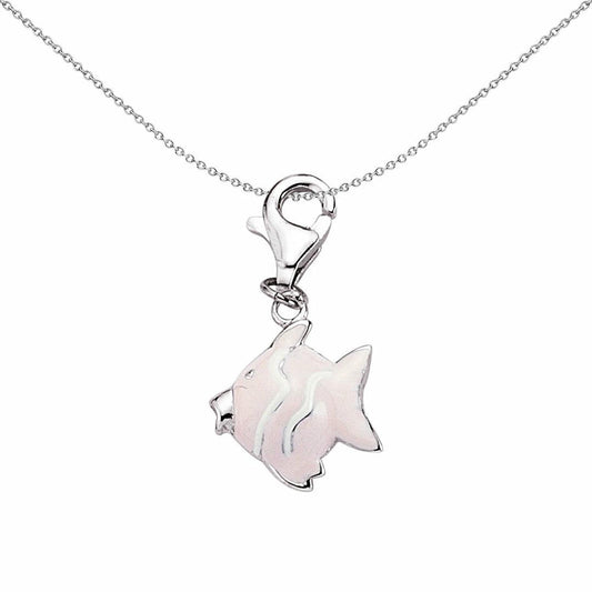 Sterling Silver Enamel Pink White Clown Fish Charm Pendant - CM040